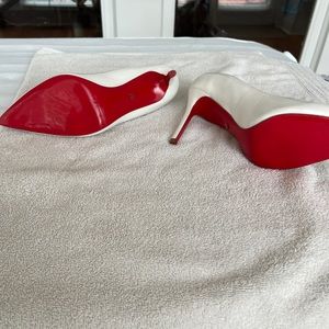 White leather high heel pumps